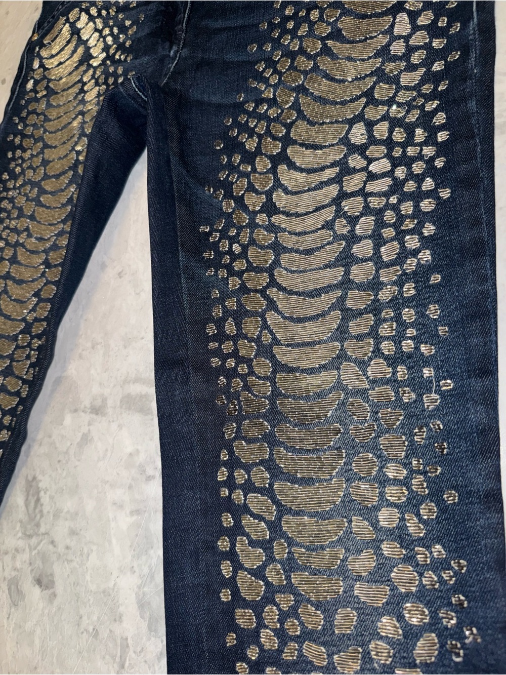 Roberto Cavalli Vintage Gold Beaded Snake Print Jeans - Picture 5 of 11